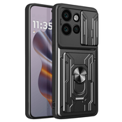 AVIZAR Ovitek za Motorola Edge 50 Neo z zaščito kamere/stojalom/držalom za kartice, Črna, (5000014782)