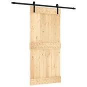 Vidaxl Drsna vrata Naravna in črna 95 x 210 cm Masiven borov les