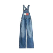 Tommy Jeans Kavbojke z naramnicami moder denim/svetlo rdeča/bela