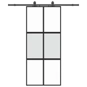 Vidaxl Drsna vrata z opremo črna 90x205 cm kaljeno steklo