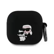 KARL LAGERFELD 3D LOGO NFT KARL AND CHOUPETTE silikonska futrola s karabinerom CRNA Apple AirPods 4 KLA4RUNKC