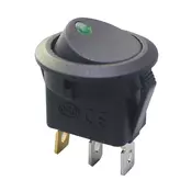 Prekidac wipp 6A/250V 1-pol okrugli crni sa zelenim, fi=21mm