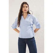 Trendyol Blue Double Breasted Closure with Tie Detail Regular Regular Fit Shirt