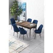 Hanah Home Set Trpezarijski sto i 6 stolica Zen, Plavo-braon