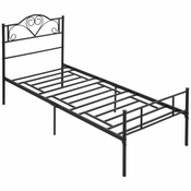 HOMCOM 95x211x106cm Jekleni okvir za enojno posteljo, integrirane letve, vzglavje in vznožje, spodnji prostor za Zabojniki, črni