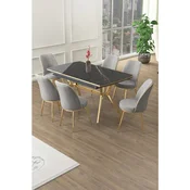 Hanah Home trpezarijski set Poy, sto na razvlacenje i 6 stolica, ploca u dekoru Sonata, zlatne noge, siva tkanina Babyface