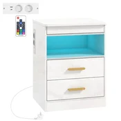 Homestar Nočna omarica z vgrajeno polnilno postajo in RGB LED osvetlitvijo, visok sijaj bela