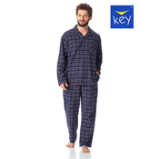 Pyjamas Key MNS 414 B23 L/R Flannel M-2XL mens zip-up navy blue