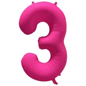 Amscan Folija balon za rojstni dan številka 3 - neonsko roza 86 cm