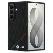BMW M perforiran magnetni zadnji ovitek iz PU s tribarvno črto za Samsung Galaxy Z Fold 8 Ultra, črn