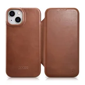 shumee Usnjen ovitek za iPhone 14 Plus z magnetnim preklopom MagSafe CE oljno voskano vrhunsko usnje rjave barve