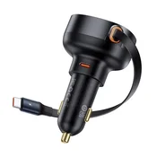BASEUS ENJOYMENT PRO punjac za automobil, Type-C uticnica, 60 W, PD brzi punjac 3.0 + uvlacivi ravni Type-C kabel, CRN C00057802111-01