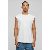 White sleeveless T-shirt with open hem