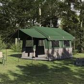 vidaXL vidaXL Družinski šotor s streho Zelena in Bela 324 x 255 x 230 cm, (5000091126)