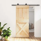 vidaXL Drsna vrata Naravna in črna 85 x 210 cm Masiven borov les