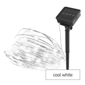 LED nano veriga s sončnim kolektorjem, bakrena, 12 m, zunanja in notr, hladna bela, časov.