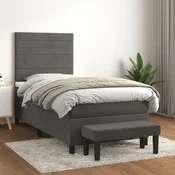 Greatstore Box spring postelja z vzmetnico temno siva 90x200 cm žamet