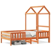 shumee vidaXL Posteljni okvir z baldahinom, voščeno rjav 80x200 cm, borov les