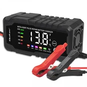 Qoltec polnilec za akumulatorje z inteligentnim mikroprocesorjem 12V 6A | Usmernik s funkcijo popravila za AGM GEL LiFePO4 akumulatorje | LCD