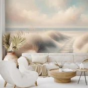 Samolepilna tapeta peščena plaža z leseno potjo - 490x330