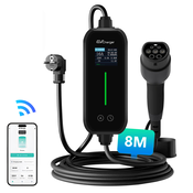 JUNSUN EV polnilec enofazni način 16 A, zaslona, indikator polnjenja, možnost rezervacije, Bluetooth in WiFi, 8-metrski kabel, (5000156122)