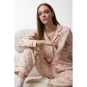 Trendyol Ecru 100% Cotton Floral Knitted Pajama Set