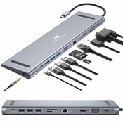 Maclean Adapter HUB USB Docking Station, tip C - HDMI/USB 3.0/USB-C/VGA/RJ-45, aluminijasto ohišje, MCTV-850