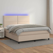 Vidaxl Box spring postelja z vzmetnico LED kapučino 140x200 cm