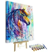 Nikcorp Komplet barvanje po številkah z okvirjem Slika konj barvitega konja 40x50 cm, akrilne barve po številkah, vodoodporno platno odporen na vlago in zmečkanje
