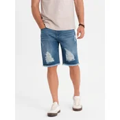 Ombre Mens short denim shorts with rips and holes - blue