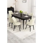 Hanah Home Nix produživi trpezarijski sto i 4 stolice, crni mermer/krem