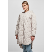 Womens Oversized Diamond Quilted Hooded Coat in Warm Grey