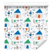 Tapeta s skandinavskim motivom psov za dnevno sobo in spalnico 50x1000 cm