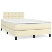 Vidaxl Box spring postelja z vzmetnico krem 120x200 cm umetno usnje