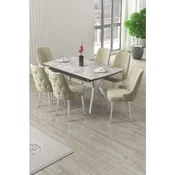 Hanah Home trpezarijski set Nis, sto na razvlacenje i 6 stolica, siva ploca Rampla, hromirane noge, krem tkanina Babyface