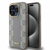 slomart Etui DKNY Leather Checkered Mono Pattern MagSafe za iPhone 15 Pro Max - bež