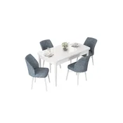 Hanah Home trpezarijski set Nef, sto na razvlacenje i 4 stolice, bela ploca, siva tkanina Jerry
