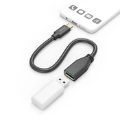 HAMA USB adapterski kabel, OTG, USB-C utikač - USB-A utičnica, 15 cm, crni