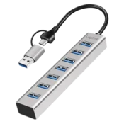 shumee LogiLink USB 3.0 Hub 7 Ports USB-A 2-in-1 Cable USB-A/USB-C 5 Gb/s Silver