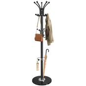Songmics Stojalo za plašče z držalom za dežnike in 18 kljuki 38x38x178 cm črno črno
