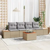 Set od 5 vrtnih sofa s jastučićima Bež Poly Rattan Akacija