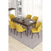 Hanah Home Set Trpezarijski sto i 6 stolica Eva, Žuto-braon