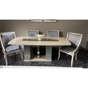 Casa Padrino luxury Art Deco dining room set light blue/cream/gold - 1 Art Deco Dining Table & 6 Art Deco Dining Chairs - Dining room furniture - Art Deco furniture - Luxury furniture