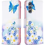 GS Ovitek za Samsung Galaxy M34, denarnica, metulj in rože, bela
