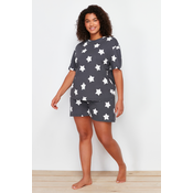 Trendyol Curve Anthracite Star Printed Knitted Pajamas Set
