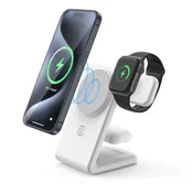 shumee Crong MagSpot Pivot Stand - brezžični polnilec 3v1 z MagSafe za iPhone. Apple Watch in AirPods (bela)