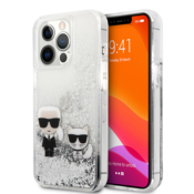 KARL LAGERFELD KLHCP13LGKCS za iPhone 13 Pro prozorna zaščita s srebrnimi bleščicami - Karl and Choupette
