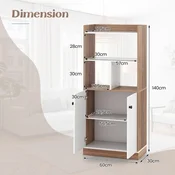 Costway Knjigarna z omaro z dvokrilnimi vrati, 3 nivoji, 60x30x140 cm