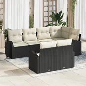 set od 7 dijelova vrtnih kauča s jastucima crni poly rattan 2-sjedalni vrtni kauč s pohranom i jastucima crni poly rattan