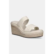 Usnjeni natikači Calvin Klein WEDGE SANDAL 50 - HE ženski, bež barva, HW0HW02375